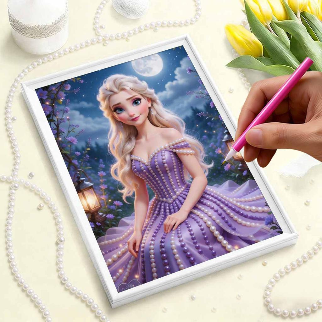 Disney Pearl Painting Frozen Purple Moon Dreamland Creative Art 5D Pearl Embroidery Cross Stitch Kit Handmade DIY Home and Room Decor Gift