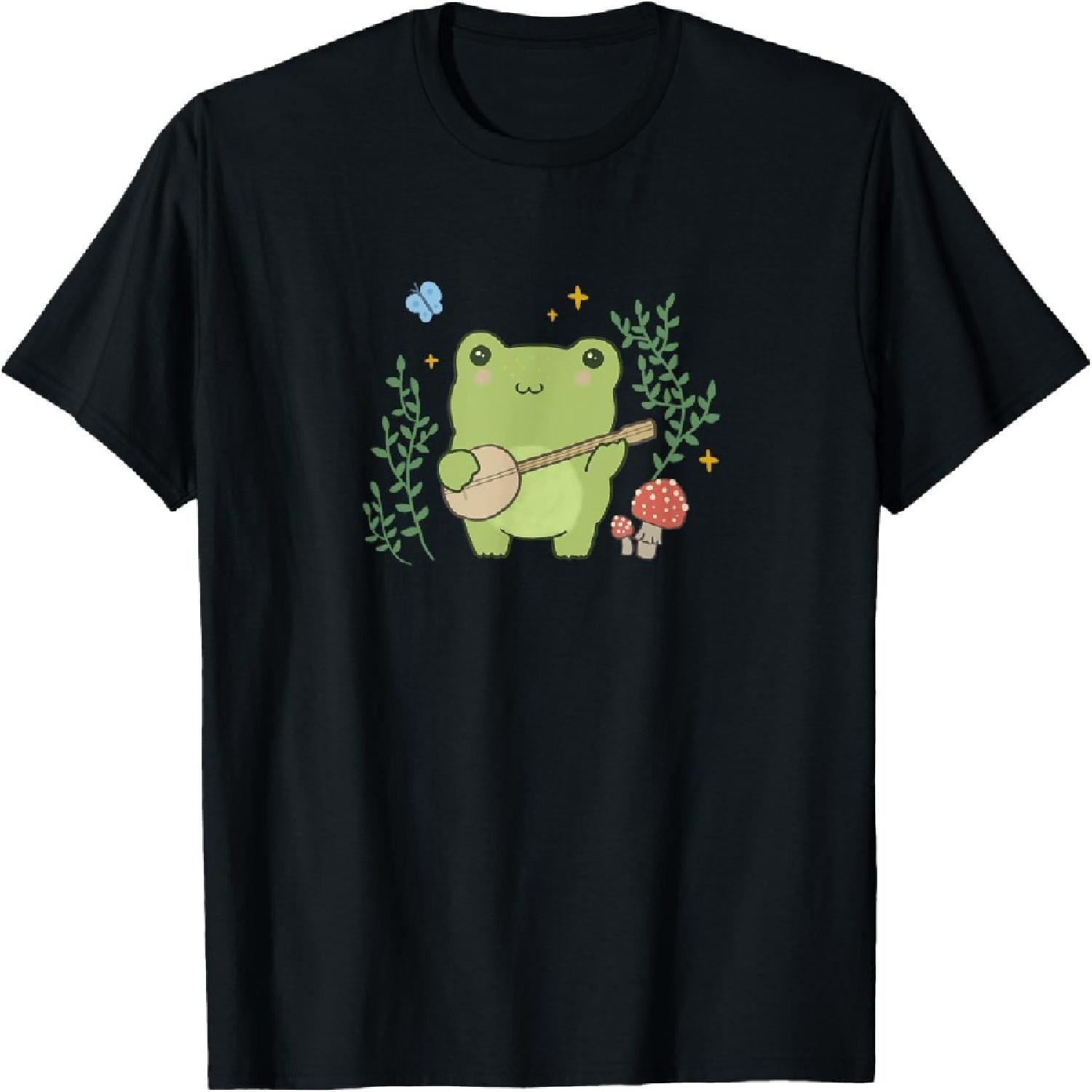 Kawaii Cottagecore Cute Frog Banjo Butterfly T-Shirt XXXXXL разноцветный