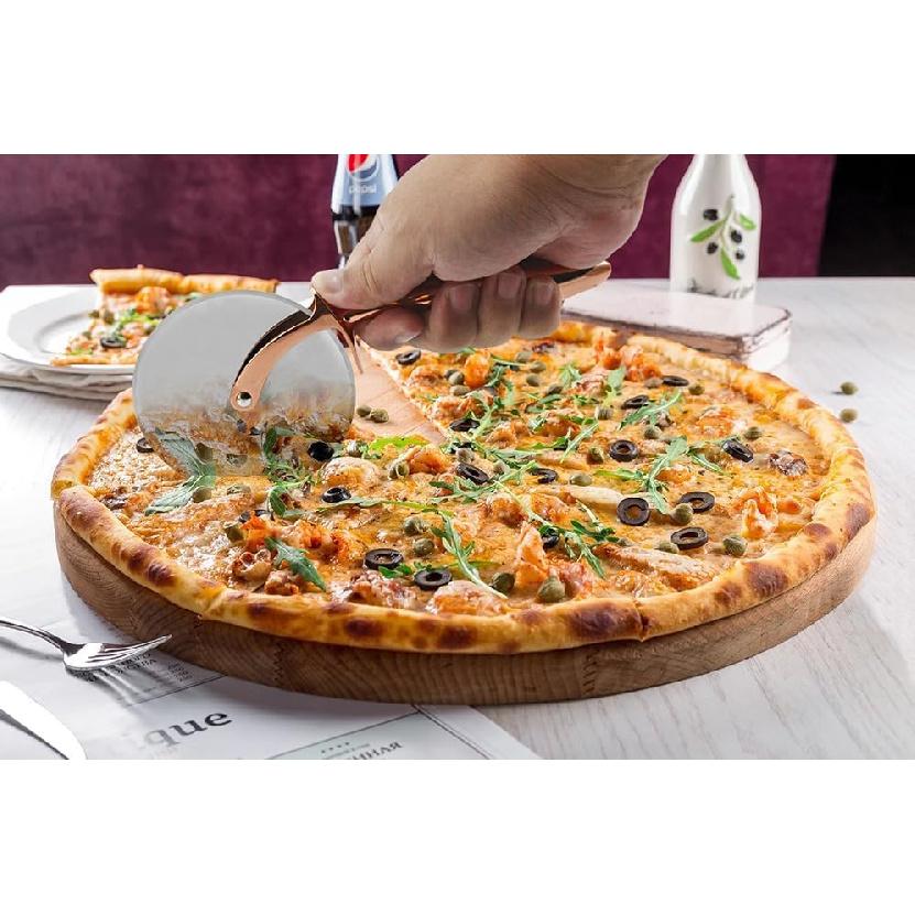 Classic Pizza Cutter Wheel, Food Grade Stainless Steel Cutter Wheel, Smooth Rotating Sharp Blade, Professional Pizza Cutter, 9-Inch, Beautiful Rose