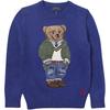 Polo Sweater Bear Pattern Printed Crew Neck Long Sleeve Kids Sweaters Blue 323932479-001