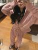 Women's Casual Sports Suit, 2025 Spring/Autumn: Korean Style Wide-Leg Pants & Slim Sweater Two-Piece Set