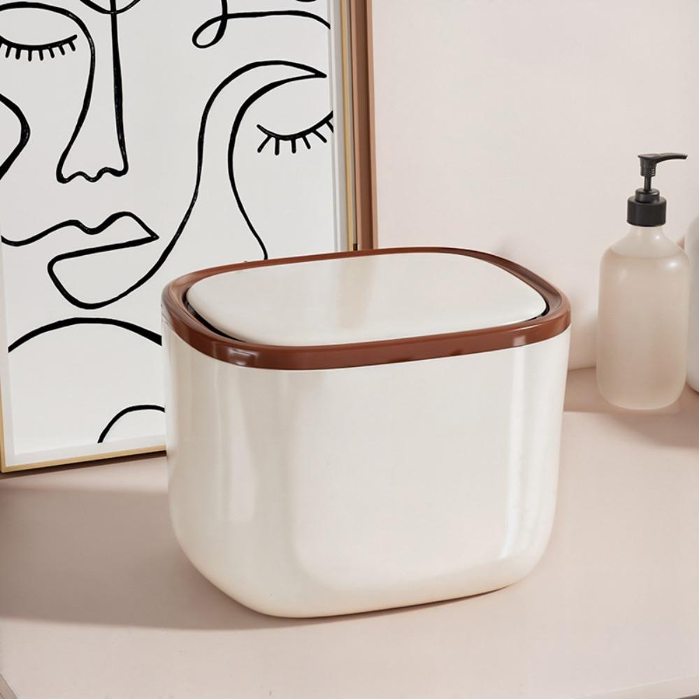 Sealed Desktop Trash Bin Household Press Storage Case Mini Paper Basket  Living Room