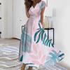 Women's Summer Leaf Floral Printed V-Neck Long Dress Dress