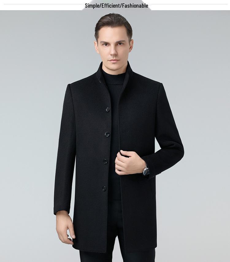 High-Quality Men's Double-Faced Wool Coat with Down Liner: Autumn/Winter Business Casual Stand Collar