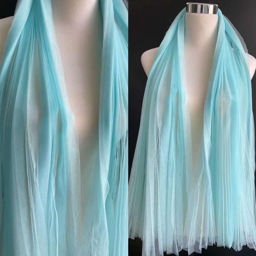 Graduated Designer Handmade Textured Stiff Net Yarn Pleated Fabric