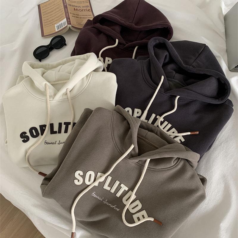 Women's Oversized Retro Letter Applique Hooded Sweatshirt for Spring and Autumn 2025