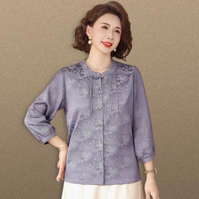 Elegant Spring Chiffon Shirt for Middle-Aged and Elderly Women with Chinese Style Seven-Sleeve Design