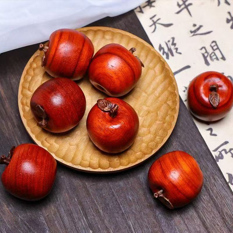 Natural red sandal wood Little Apple -persimmon Simulated fruit model -solid wood carving Home Decoration, Christmas gift