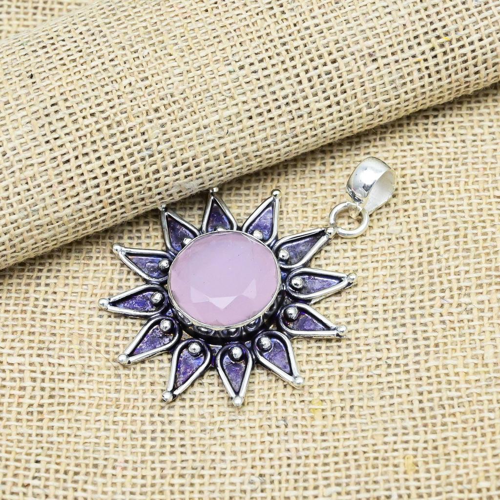 Adorable Pink Chalcedony Gemstone Handmade 925 Sterling Silver Jewelry Pendant Gift For Her