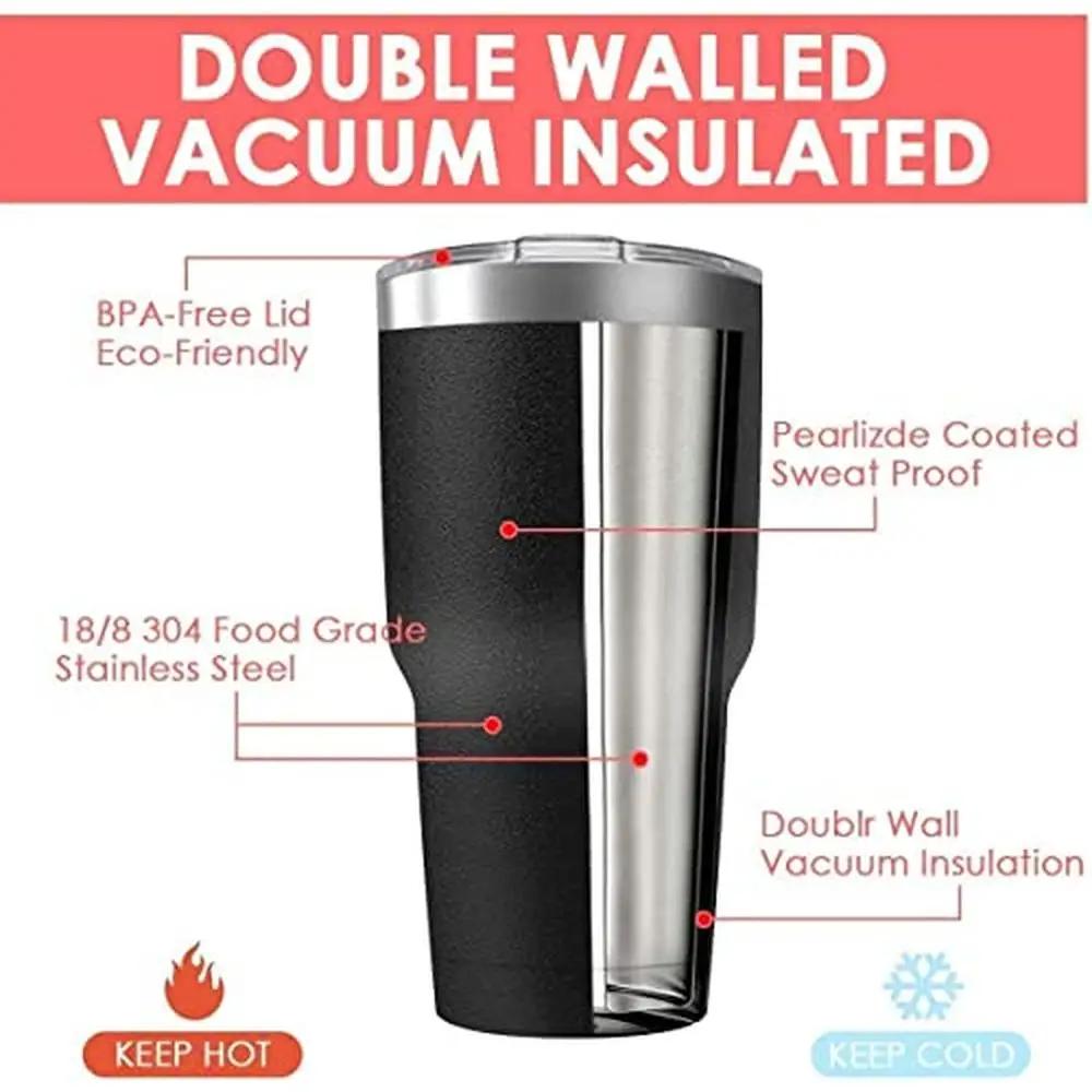 30oz Stainless Steel Insulated Travel Tumbler Set 8 Pack with Lid Straws & Cleaning Brush Double Wall Vacuum Sealed Coffee Cup