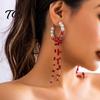 Mysterious Fashion Jewelry Gothic Blood Drop Choker, Layered Faux Pearl Necklace, Red Tassel Themed Costume Party Supplies Earrrings, Punk Style