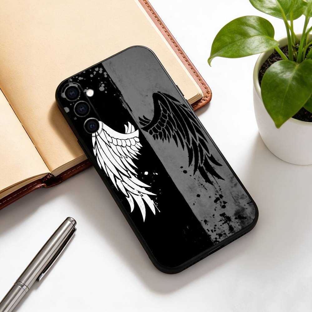 Angel wings Phone Case Black Silicone Soft For Samsung Galaxy A73,A72,A71,A70,A53,A52,A51