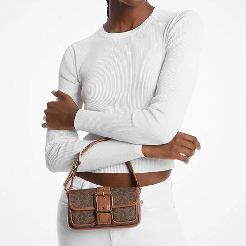 MICHAEL KORS Colby cow leather logo print handbag regular women's dark brown with acorn brown