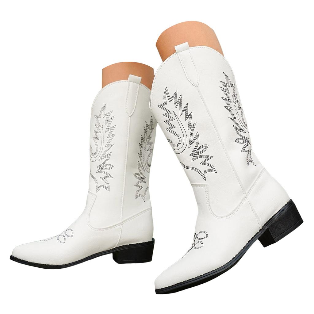 Damen Stiefel für extra weite Waden Größe 12 Damen Mode und vielseitige Westernstiefel Damen Retro Langstiefel Botas Para Mujer