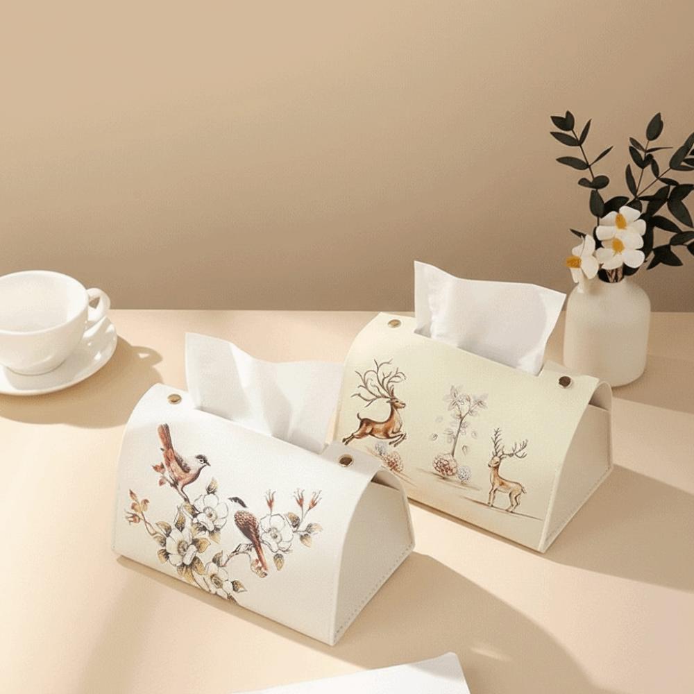 Elegante Portarrollos de Papel Estilo Chino Caja de Pañuelos de Cuero PU Estampado Dispensador de Pañuelos a Prueba de Polvo e Impermeable para Oficina en Casa
