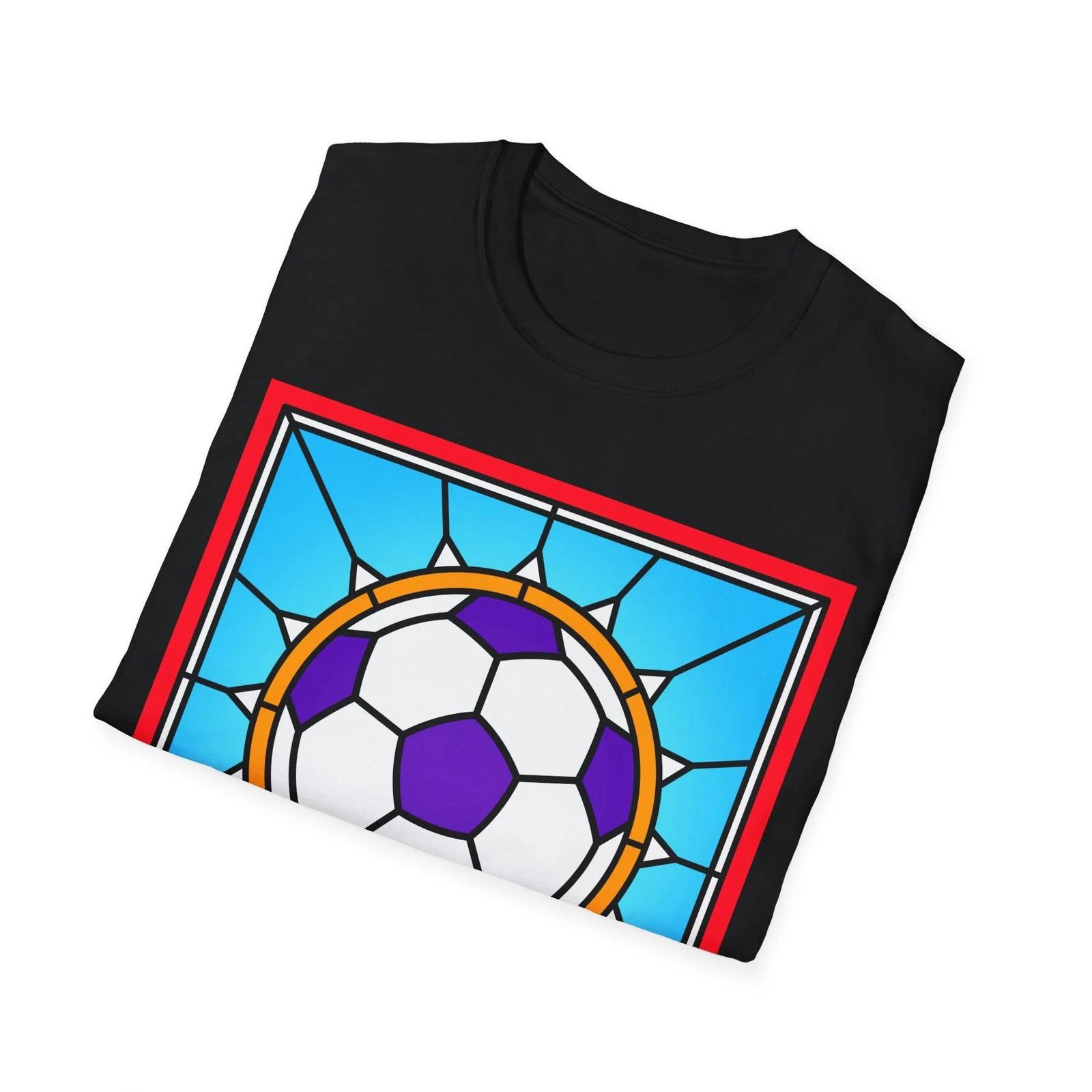 Stained Glass Football T-Shirt, Soccer Fan Graphic Tee, Funny Religious Art 4XL