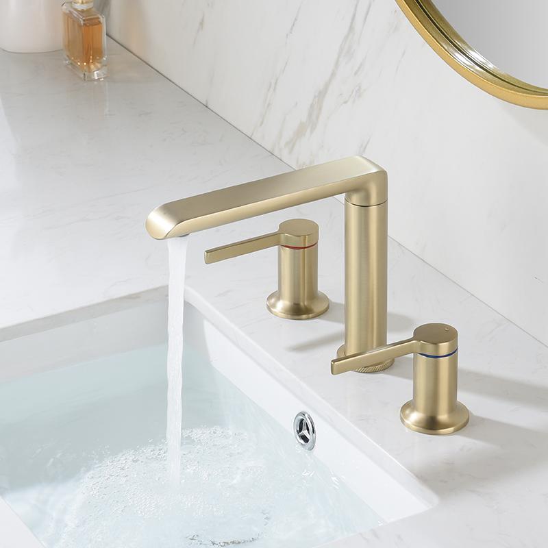 Basin Faucet Bathroom Widespread Three Holes 8 Inch Brass water Mixer Tap Brush Gold Black Basin Water Sink Mixer crane
