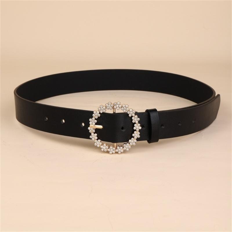 Stylish Rhinestones Embellished Waist Belt Soft PU Leather Waist Girdle Adjustable Strap For Dresses And Outfits