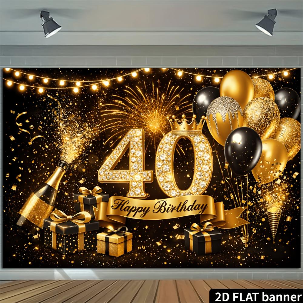 Bannière de fond pour fête d'anniversaire 40 ans - Thème scintillant noir et doré, célébration d'anniversaire en intérieur ou en extérieur