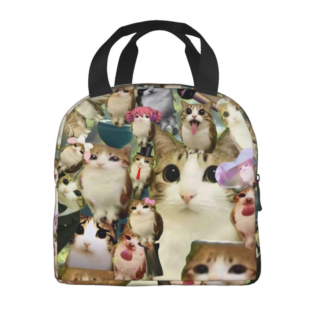 Meowl Cat Owl Meme Thermal Insulated Lunch Bags for School Portable Food Bag Cooler Thermal Lunch Box