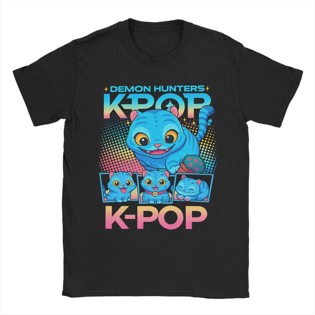 Kpop Demon Hunters Animation Men's T Shirts Huntrix Saja Boys Humor Tees Short Sleeve Round Collar T-Shirt Pure Cotton Clothes