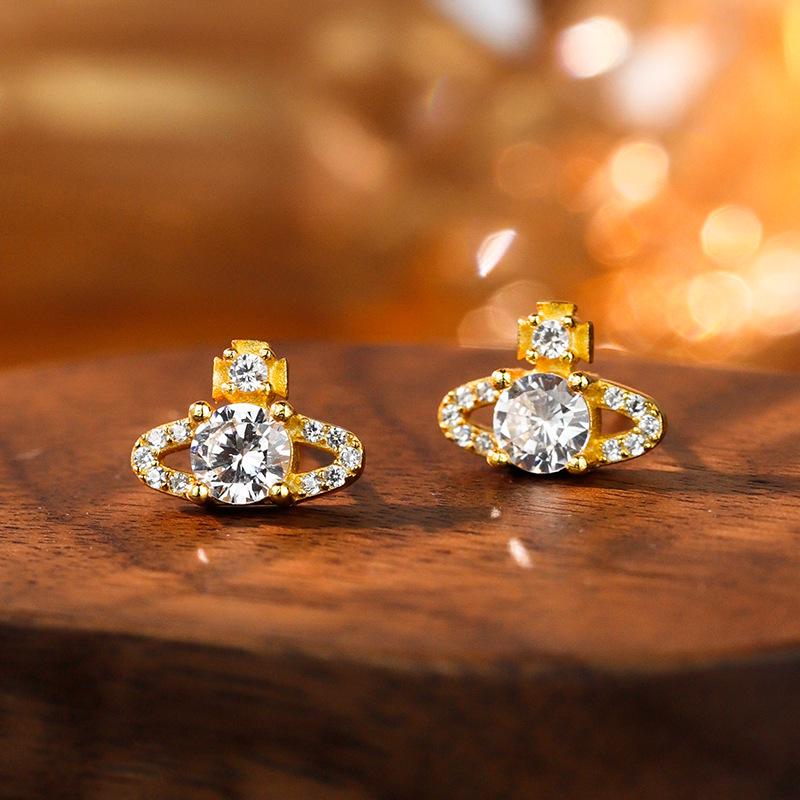 

Серьги-пусеты Сатурн из стерлингового серебра S925 в корейском стиле для женщин - Инкрустированные бриллиантами, Суперблестящие, Небольшой роскошный дизайн с цирконом 925 Sterling Silver