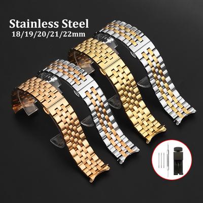 Watchband Stainless Steel Watch Strap 18mm 19mm 20mm 21mm 22mm Flat Curved End Metal Watch Band Women Men Universal Bracelet for Seiko
