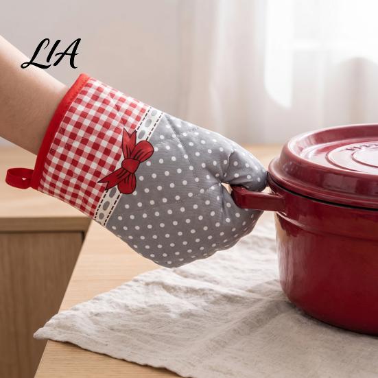 Reusable Cotton Cooking Mitts Oven Mitts, Heat Resistant Kitchen Gloves for Women, 100% Anti Decorative Polka Dot Plaid Scald Non-Slip Padded & Baking