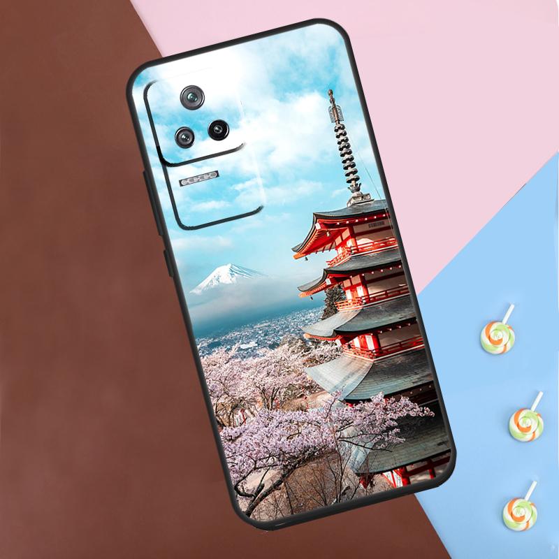 Japanese Art Temple Sakura Case For Xiaomi POCO M6 Pro X3 X5 X6 Pro F3 F5 M5s Mi 14 Pro 13 13T 11T 12T 12 Lite Cover