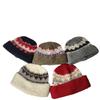 Handmade Ethnic Style Jacquard Knitted Pot Hat Women's Autumn and Winter Versatile Warm Face Small Curling Thickened Wool Bucket Hat