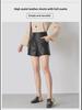Schlanke PU-Ledershorts mit hoher Taille für Damen - Koreanische A-Linien-Stiefelhose mit weitem Bein im Herbst/Winter 2025