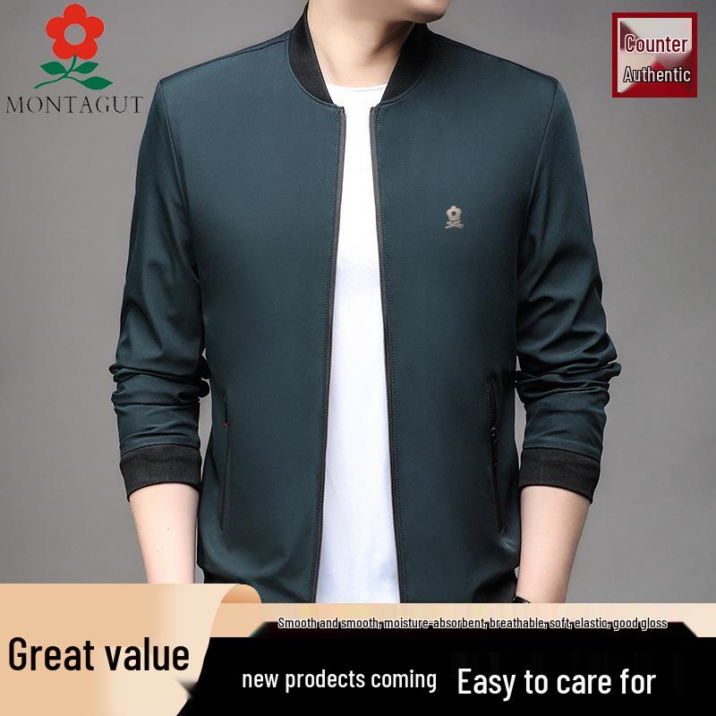 

Mengjiao Te Men s High-End Long-Sleeve Business Casual Jacket for Spring/Autumn - Solid Color, Middle-Aged Style. 4XL (170-185 jin)