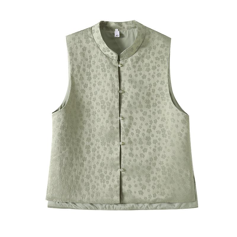 Women's 2025 New High-end Top Green Jacquard Vest Early Spring Versatile Top