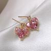 Sterling Silver Pink Heart Dangle Earrings - Korean Style, Shiny, Simple, Light Luxury Design for Women