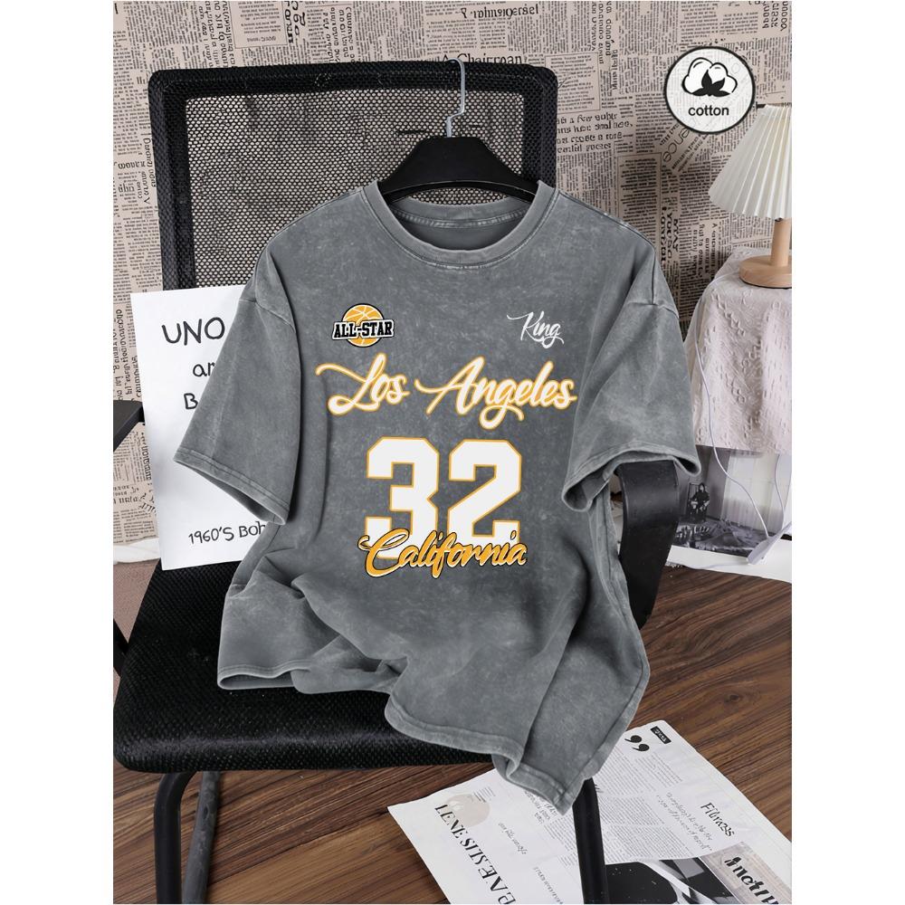 Kalifornien Los Angeles Bedruckte Gewaschene T-Shirts Herren Übergröße Baumwolle T-Shirt Sommer Rundhals Oberteile Lässig Abgenutzt Herren T-Shirts