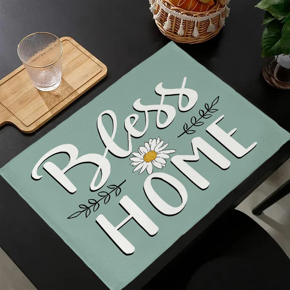 4 шт. Подставки под тарелки, Маленькая мятая хризантема на зеленом фоне, Коврик для обеденного стола, Термостойкий коврик, Скатерть 30x45cm-4PC