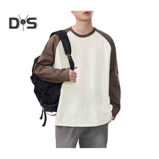 

Мужская футболка весна-осень, цветной свободный свитер с круглым вырезом и длинными рукавами, повседневная школьная спортивная одежда 3XL кофейный