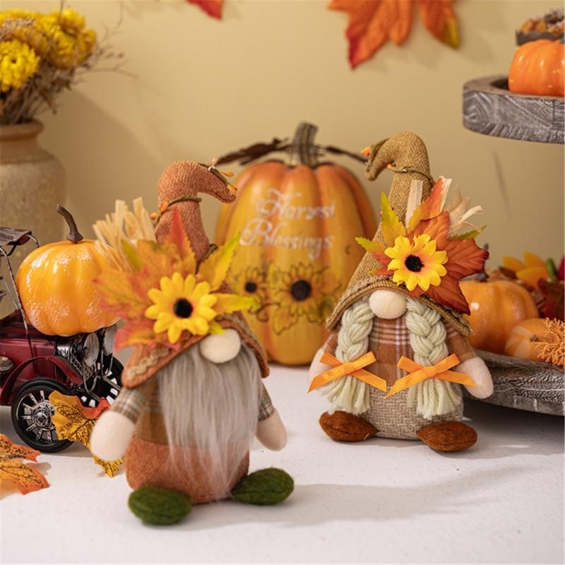 Season Decors Thanksgiving Harvest Season Bendable Hat Standing No Face Doll Decoration for Festival Environment