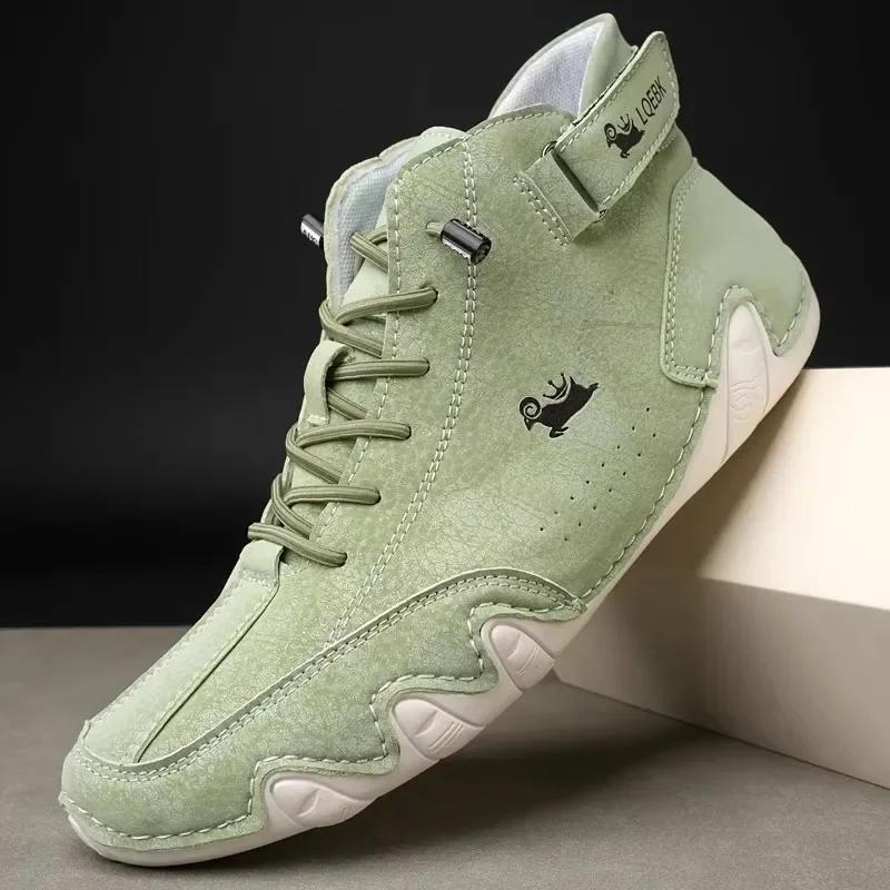 Men's High Top Shoes High-quality Luxury Fashionable Comfortable Bare Boots Breathable  Wear-resistant Lace Up Casual Loafers