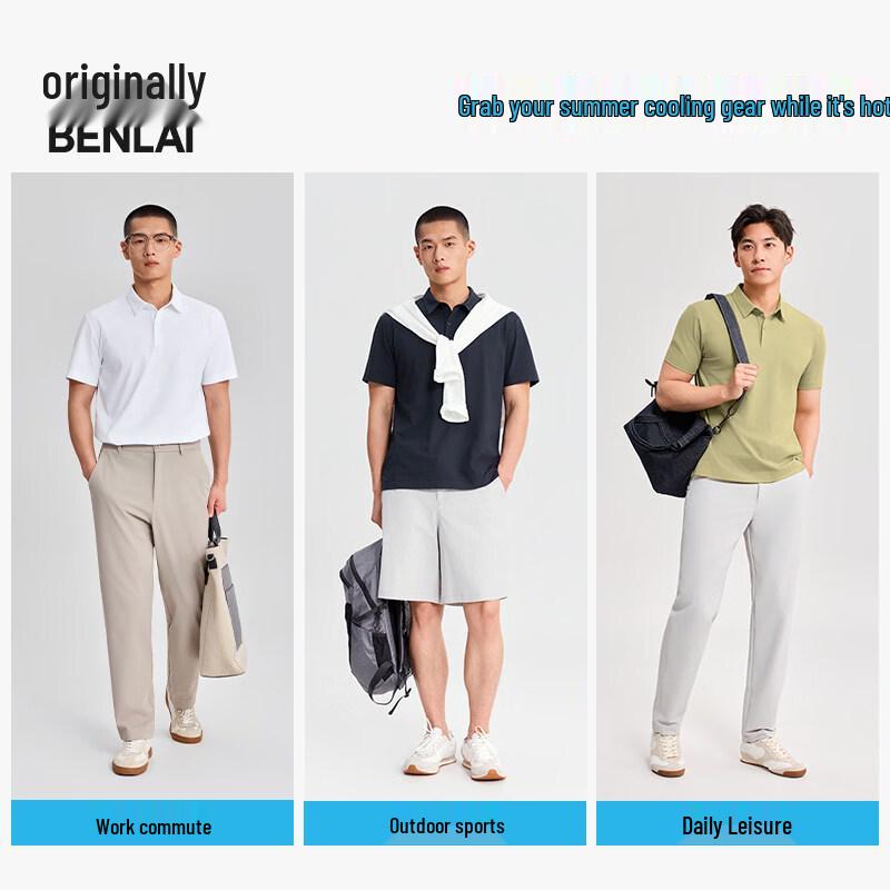 BENLAI Men's Antibacterial Cooling Quick-Dry Sun Protection Polo T-Shirt