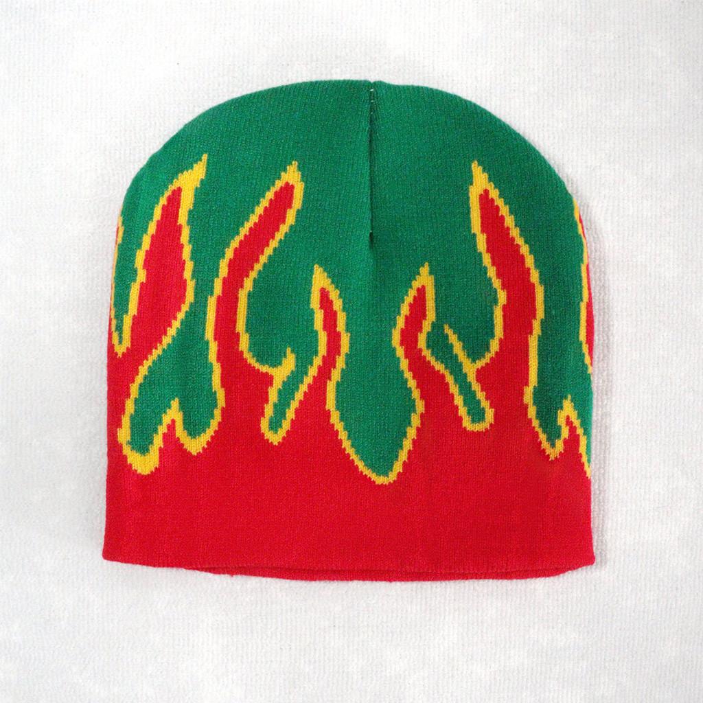 Knit Outdoor Cap With Flame Pattern And Acrylic Material For Streetwear Fall
