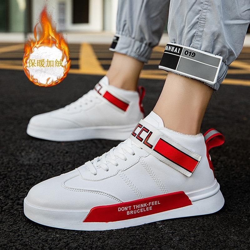 Men s High-top Fleece-lined Sneakers Warm Casual Non-slip Shoes 40 красный