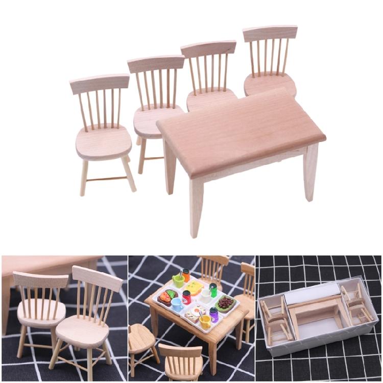 Realistic Miniature Wooden Dining Table and Chair Set For Crafting Miniature Scene And Dollhouses Display Accessories