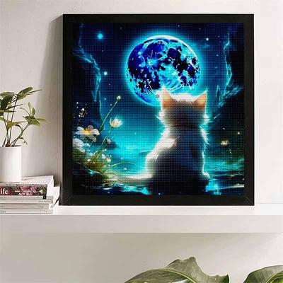 Chegada Nova 5D DIY Pintura de Diamante Círculo Completo "Gato Olhando para a Lua" Bordado Ponto Cruz Decoração de Casa Presente