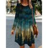 Winter Women's Christmas Party Dress Fashion 3D Trend Funny Santa Claus Printed Dress Long Sleeve O-Neck