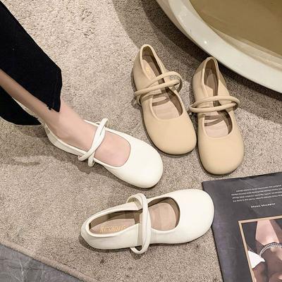 Damenschuhe neue Sommer Französisch flache Mündung weichsohlige Ballerinas sanfte Oma-Schuhe Mary Jane kleine Lederschuhe