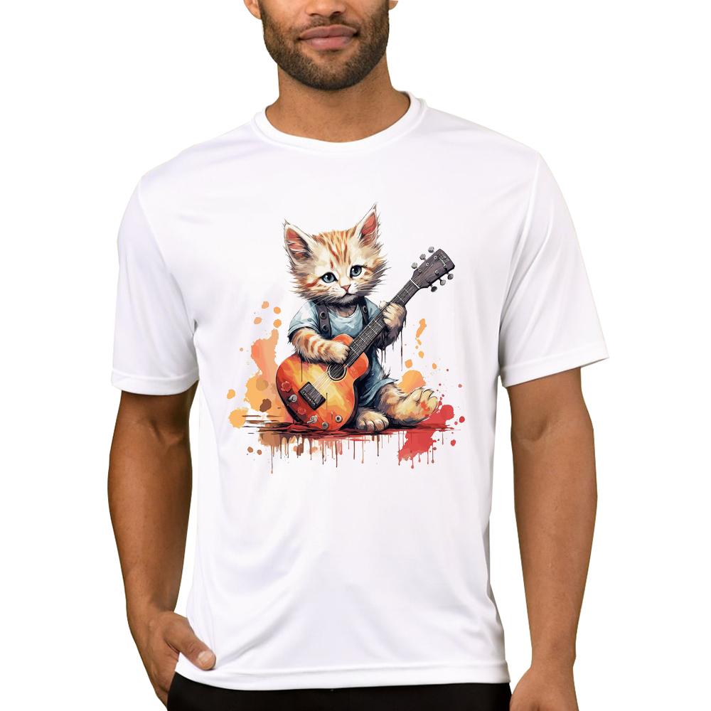 TEEHUB Vintage 3D Cat Play Guitar Men T-Shirt Fashion Streetwear Short Sleeve T Shirts Hipster Music Tee Cool Tops