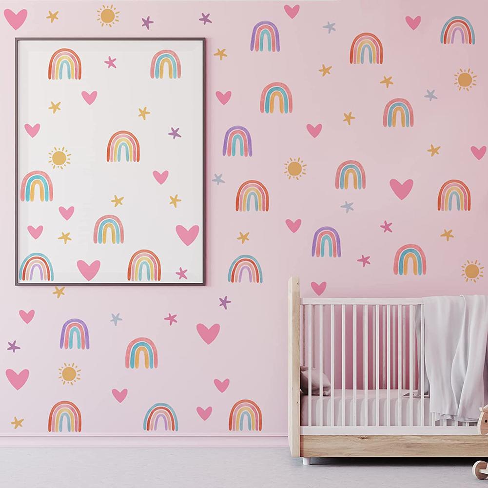 4pcs Pvc Wall Stickers Rainbow Stars Love Self-adhesive Wall Decals For Girls Boys Bedroom Nursery Wall Decor