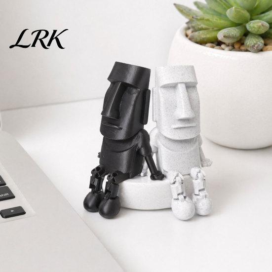 Stone Gray Figurine 3D Printed Moai Statue Action Figure, Movable Joints Articulated Easter Island Industrial Style Decor Rock Sculpture, Mini
