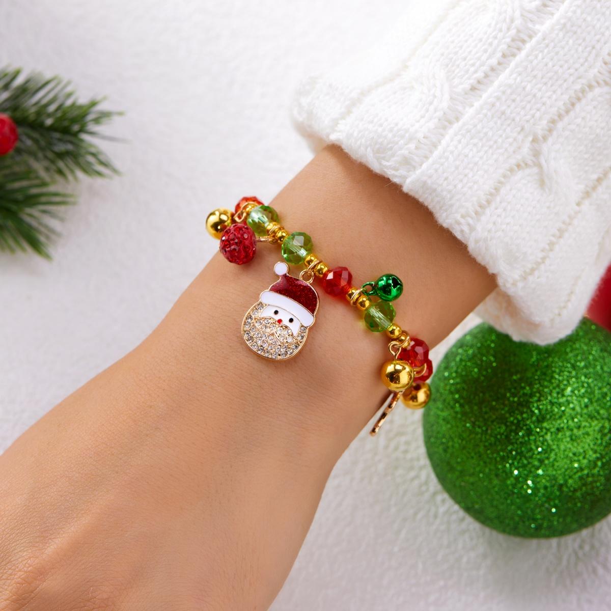 

Christmas Santa Claus Snowflake Gingerbread Cane Snowman Tree Candy Crystal Beaded Bracelet For Women Men Holiday Jewelry Gift